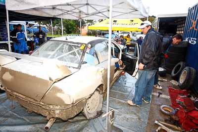 8;16-July-2011;8;APRC;Asia-Pacific-Rally-Championship;David-Green;International-Rally-Of-Whangarei;Mitsubishi-Lancer-Evolution-IX;NZ;Nathan-Quinn;New-Zealand;Northland;Rally;Whangarei;auto;garage;motorsport;racing;service-park;wide-angle