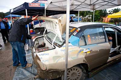 8;16-July-2011;8;APRC;Asia-Pacific-Rally-Championship;David-Green;International-Rally-Of-Whangarei;Mitsubishi-Lancer-Evolution-IX;NZ;Nathan-Quinn;New-Zealand;Northland;Rally;Whangarei;auto;garage;motorsport;racing;service-park;wide-angle