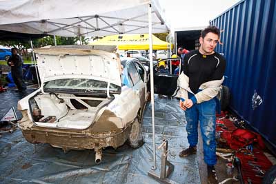 8;16-July-2011;8;APRC;Asia-Pacific-Rally-Championship;David-Green;International-Rally-Of-Whangarei;Mitsubishi-Lancer-Evolution-IX;NZ;Nathan-Quinn;New-Zealand;Northland;Rally;Topshot;Whangarei;auto;garage;motorsport;racing;service-park;wide-angle