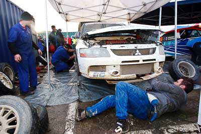 8;16-July-2011;8;APRC;Asia-Pacific-Rally-Championship;David-Green;International-Rally-Of-Whangarei;Mitsubishi-Lancer-Evolution-IX;NZ;Nathan-Quinn;New-Zealand;Northland;Rally;Whangarei;auto;garage;mechanics;motorsport;racing;service-park;wide-angle