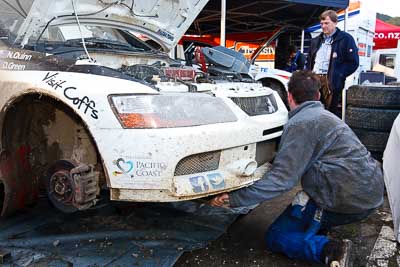 8;16-July-2011;8;APRC;Asia-Pacific-Rally-Championship;David-Green;International-Rally-Of-Whangarei;Mitsubishi-Lancer-Evolution-IX;NZ;Nathan-Quinn;New-Zealand;Northland;Rally;Whangarei;auto;garage;mechanics;motorsport;racing;service-park;wide-angle