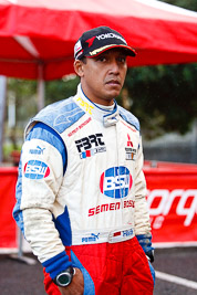 16-July-2011;APRC;Asia-Pacific-Rally-Championship;Hade-Mboi;International-Rally-Of-Whangarei;NZ;New-Zealand;Northland;Rally;Whangarei;auto;garage;motorsport;portrait;racing;service-park;telephoto