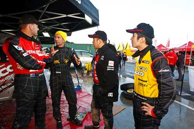 16-July-2011;APRC;Akira-Bamba;Asia-Pacific-Rally-Championship;Bill-Hayes;International-Rally-Of-Whangarei;NZ;New-Zealand;Northland;Rally;Rifat-Sungkar;Scott-Beckwith;Whangarei;auto;garage;motorsport;portrait;racing;service-park;wide-angle