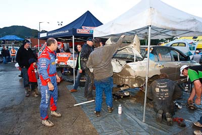 8;16-July-2011;8;APRC;Asia-Pacific-Rally-Championship;David-Green;International-Rally-Of-Whangarei;Mitsubishi-Lancer-Evolution-IX;NZ;Nathan-Quinn;New-Zealand;Northland;Rally;Whangarei;auto;garage;mechanics;motorsport;racing;service-park;wide-angle