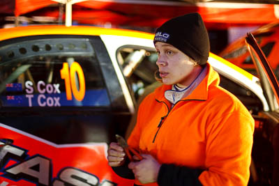 16-July-2011;50mm;APRC;Asia-Pacific-Rally-Championship;International-Rally-Of-Whangarei;NZ;New-Zealand;Northland;Rally;Tarryn-Cox;Whangarei;auto;garage;motorsport;portrait;racing;service-park