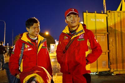 16-July-2011;28mm;APRC;Asia-Pacific-Rally-Championship;Hao-Yuan;Hongyu-Pan;International-Rally-Of-Whangarei;NZ;New-Zealand;Northland;Rally;Whangarei;auto;garage;motorsport;portrait;racing;service-park;wide-angle