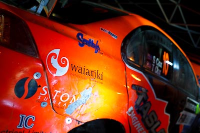 10;10;16-July-2011;28mm;APRC;Asia-Pacific-Rally-Championship;International-Rally-Of-Whangarei;Mitsubishi-Lancer-Evolution-X;NZ;New-Zealand;Northland;Rally;Sloan-Cox;Tarryn-Cox;Whangarei;auto;close‒up;detail;garage;motorsport;racing;service-park;wide-angle