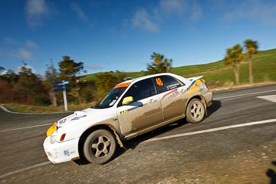 48;17-July-2011;48;APRC;Aaron-Conaghan;Asia-Pacific-Rally-Championship;Carl-Adnitt;International-Rally-Of-Whangarei;NZ;New-Zealand;Northland;Rally;Subaru-Impreza-RS;Whangarei;auto;clouds;garage;motorsport;racing;sky;special-stage;wide-angle