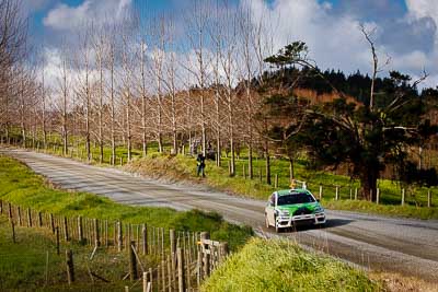 28;17-July-2011;APRC;Asia-Pacific-Rally-Championship;International-Rally-Of-Whangarei;John-Allen;Kingsley-Thompson;Mitsubishi-Lancer-Evolution-X;NZ;New-Zealand;Northland;Rally;Whangarei;auto;garage;landscape;motorsport;racing;scenery;special-stage;telephoto