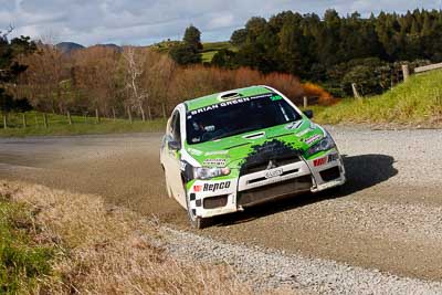 28;17-July-2011;APRC;Asia-Pacific-Rally-Championship;International-Rally-Of-Whangarei;John-Allen;Kingsley-Thompson;Mitsubishi-Lancer-Evolution-X;NZ;New-Zealand;Northland;Rally;Whangarei;auto;garage;landscape;motorsport;racing;scenery;special-stage;telephoto