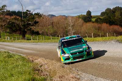 5;17-July-2011;5;APRC;Asia-Pacific-Rally-Championship;Brendan-Reeves;Brian-Green-Motorsport;International-Rally-Of-Whangarei;Mitsubishi-Lancer-Evolution-IX;NZ;New-Zealand;Northland;Rally;Rhianon-Smyth;Whangarei;auto;garage;landscape;motorsport;racing;scenery;special-stage;telephoto