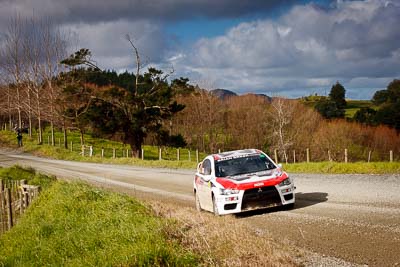 16;16;17-July-2011;APRC;Asia-Pacific-Rally-Championship;Brian-Green;Brian-Green-Motorsport;Fleur-Pedersen;International-Rally-Of-Whangarei;Mitsubishi-Lancer-Evolution-X;NZ;New-Zealand;Northland;Rally;Whangarei;auto;garage;landscape;motorsport;racing;scenery;special-stage;telephoto
