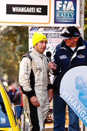 17-July-2011;APRC;Asia-Pacific-Rally-Championship;Chris-Atkinson;International-Rally-Of-Whangarei;NZ;New-Zealand;Northland;Proton;Rally;Whangarei;auto;garage;motorsport;podium;portrait;racing;telephoto