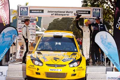 2;17-July-2011;2;APRC;Asia-Pacific-Rally-Championship;Chris-Atkinson;International-Rally-Of-Whangarei;NZ;New-Zealand;Northland;Proton-Motorsports;Proton-Satria-Neo-S2000;Rally;Stephane-Prevot;Whangarei;auto;garage;motorsport;podium;racing;telephoto