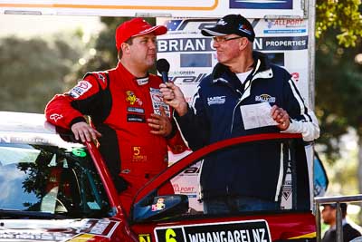 17-July-2011;APRC;Asia-Pacific-Rally-Championship;International-Rally-Of-Whangarei;NZ;New-Zealand;Northland;Rally;Richard-Mason;Whangarei;auto;garage;motorsport;podium;racing;telephoto