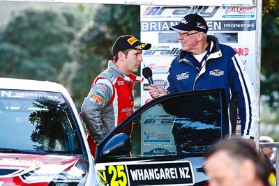 17-July-2011;APRC;Asia-Pacific-Rally-Championship;Chris-West;International-Rally-Of-Whangarei;NZ;New-Zealand;Northland;Rally;Whangarei;auto;garage;motorsport;podium;racing;telephoto