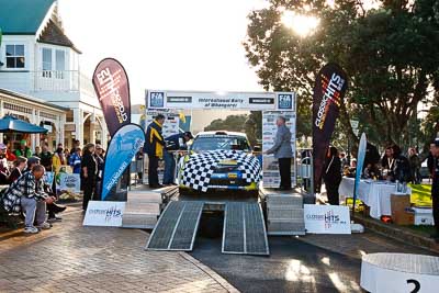 7;17-July-2011;7;APRC;Asia-Pacific-Rally-Championship;Ben-Atkinson;Emma-Gilmour;International-Rally-Of-Whangarei;NZ;New-Zealand;Northland;Rally;Subaru-Impreza-WRX-STI;Whangarei;auto;garage;motorsport;podium;racing;wide-angle