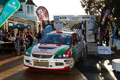 12;12;17-July-2011;APRC;Asia-Pacific-Rally-Championship;Bosowa-Rally-Team;Hade-Mboi;International-Rally-Of-Whangarei;Mitsubishi-Lancer-Evolution-IX;NZ;New-Zealand;Northland;Rally;Subhan-Aksa;Whangarei;auto;garage;motorsport;podium;racing;wide-angle