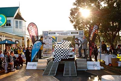 15;17-July-2011;APRC;Asia-Pacific-Rally-Championship;International-Rally-Of-Whangarei;Jason-Farmer;Matt-Jansen;NZ;New-Zealand;Northland;Rally;Subaru-Impreza-WRX-STI;Whangarei;auto;garage;motorsport;podium;racing;wide-angle