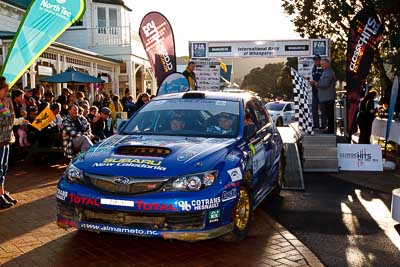 14;14;17-July-2011;APRC;Asia-Pacific-Rally-Championship;International-Rally-Of-Whangarei;Jean‒Louis-Leyraud;NZ;New-Zealand;Northland;Possum-Bourne-Motorsport;Rally;Rob-Scott;Subaru-Impreza-WRX-STI;Whangarei;auto;garage;motorsport;podium;racing;wide-angle