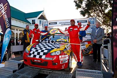 31;17-July-2011;31;APRC;Asia-Pacific-Rally-Championship;Gunaseelan-Rajoo;International-Rally-Of-Whangarei;Jagdev-Singh;Musa-Sherif;NZ;New-Zealand;Northland;Pennzoil-GSR-Racing-Team;Rally;Sanjay-Ram-Takle;Whangarei;auto;garage;motorsport;podium;racing;wide-angle