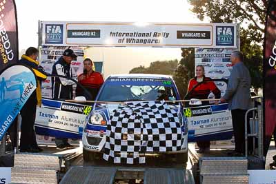 49;17-July-2011;APRC;Asia-Pacific-Rally-Championship;Ford-Fiesta-ST;International-Rally-Of-Whangarei;NZ;New-Zealand;Northland;Phil-Campbell;Rally;Venita-Fabbro;Whangarei;auto;garage;motorsport;podium;racing;telephoto