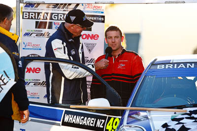 17-July-2011;APRC;Asia-Pacific-Rally-Championship;International-Rally-Of-Whangarei;NZ;New-Zealand;Northland;Phil-Campbell;Rally;Whangarei;auto;garage;motorsport;podium;racing;telephoto