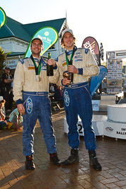 17-July-2011;APRC;Asia-Pacific-Rally-Championship;Ben-Hunt;International-Rally-Of-Whangarei;NZ;New-Zealand;Northland;Rally;Tony-Rawstorn;Whangarei;auto;champagne;garage;motorsport;podium;racing;wide-angle