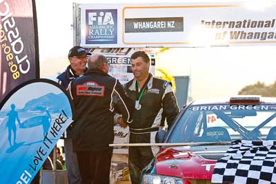 17-July-2011;APRC;Asia-Pacific-Rally-Championship;Geof-Argyle;International-Rally-Of-Whangarei;NZ;New-Zealand;Northland;Rally;Whangarei;auto;garage;motorsport;podium;racing;telephoto