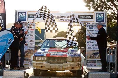 59;17-July-2011;APRC;Asia-Pacific-Rally-Championship;Deborah-Kibble;International-Rally-Of-Whangarei;NZ;New-Zealand;Nissan-240RS;Northland;Rally;Rob-Wylie;Whangarei;auto;garage;motorsport;podium;racing;telephoto