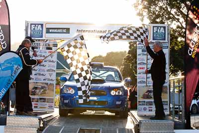 55;17-July-2011;55;APRC;Asia-Pacific-Rally-Championship;Ben-Haselden;International-Rally-Of-Whangarei;NZ;New-Zealand;Northland;Rally;Subaru-Impreza-WRX-STI;Tom-Clancey;Whangarei;auto;garage;motorsport;podium;racing;telephoto