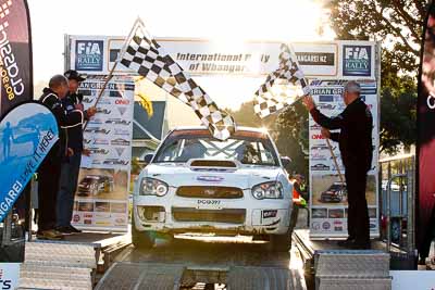 57;17-July-2011;57;APRC;Anthony-Mabbett;Asia-Pacific-Rally-Championship;Doug-Adnitt;International-Rally-Of-Whangarei;NZ;New-Zealand;Northland;Rally;Subaru-Impreza-WRX-STI;Whangarei;auto;garage;motorsport;podium;racing;telephoto