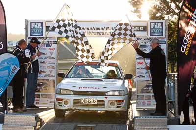 67;17-July-2011;67;APRC;Asia-Pacific-Rally-Championship;International-Rally-Of-Whangarei;Michael-Rope;Michelle-Mitchell;NZ;New-Zealand;Northland;Rally;Subaru-Impreza;Whangarei;auto;garage;motorsport;podium;racing;telephoto