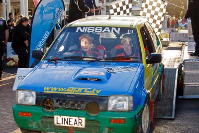 84;17-July-2011;APRC;Asia-Pacific-Rally-Championship;Daniel-Willson;International-Rally-Of-Whangarei;Michael-Young;NZ;New-Zealand;Nissan-March;Northland;Rally;Whangarei;auto;garage;motorsport;podium;racing;telephoto