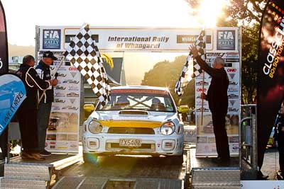 48;17-July-2011;48;APRC;Aaron-Conaghan;Asia-Pacific-Rally-Championship;Carl-Adnitt;International-Rally-Of-Whangarei;NZ;New-Zealand;Northland;Rally;Subaru-Impreza-RS;Whangarei;auto;garage;motorsport;podium;racing;telephoto