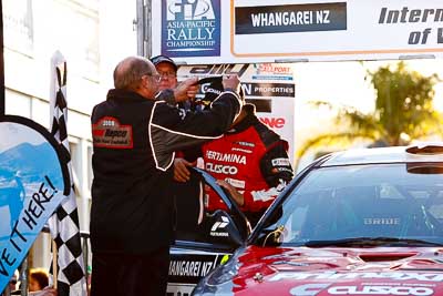 9;17-July-2011;9;APRC;Asia-Pacific-Rally-Championship;International-Rally-Of-Whangarei;NZ;New-Zealand;Northland;Pertamina-Cusco-Racing;Rally;Rifat-Sungkar;Scott-Beckwith;Whangarei;auto;garage;motorsport;podium;racing;telephoto