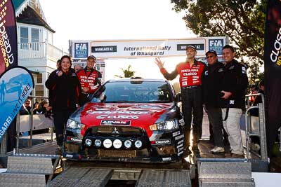 9;17-July-2011;9;APRC;Asia-Pacific-Rally-Championship;International-Rally-Of-Whangarei;NZ;New-Zealand;Northland;Pertamina-Cusco-Racing;Rally;Rifat-Sungkar;Scott-Beckwith;Whangarei;auto;garage;motorsport;podium;racing;wide-angle