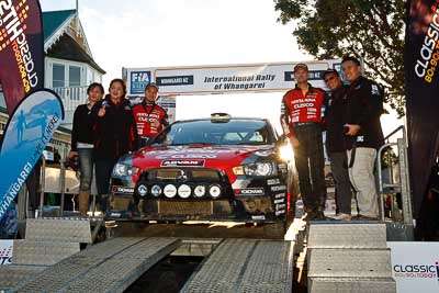 9;17-July-2011;9;APRC;Asia-Pacific-Rally-Championship;International-Rally-Of-Whangarei;NZ;New-Zealand;Northland;Pertamina-Cusco-Racing;Rally;Rifat-Sungkar;Scott-Beckwith;Whangarei;auto;garage;motorsport;podium;racing;wide-angle