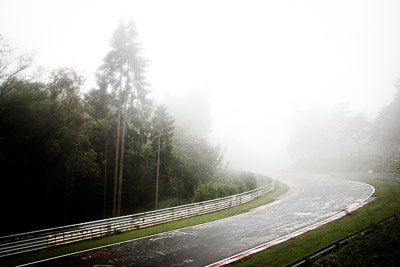 29-July-2011;Deutschland;Germany;Green-Hell;Grüne-Hölle;Nordschleife;Nuerburg;Nuerburgring;Nurburg;Nurburgring;Nürburg;Nürburgring;Rhineland‒Palatinate;atmosphere;auto;barrier;circuit;fog;landscape;mood;motorsport;racing;scenery;track;trees;wide-angle