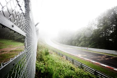 29-July-2011;Deutschland;Germany;Green-Hell;Grüne-Hölle;Nordschleife;Nuerburg;Nuerburgring;Nurburg;Nurburgring;Nürburg;Nürburgring;Rhineland‒Palatinate;Wippermann;atmosphere;auto;barrier;circuit;fence;fog;landscape;mood;motorsport;racing;scenery;track;trees;wide-angle