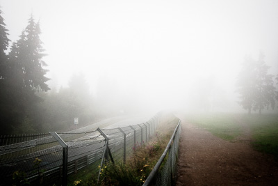 29-July-2011;Deutschland;Germany;Green-Hell;Grüne-Hölle;Nordschleife;Nuerburg;Nuerburgring;Nurburg;Nurburgring;Nürburg;Nürburgring;Pflanzgarten;Rhineland‒Palatinate;atmosphere;auto;barrier;circuit;fog;landscape;mood;motorsport;path;racing;scenery;track;wide-angle