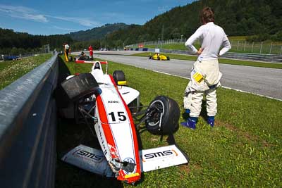 15;14-August-2011;ADAC-Masters;Austria;Márk-Királykúti;Red-Bull-Ring;Spielberg;Styria;accident;auto;circuit;crash;damage;motorsport;portrait;racing;track;wide-angle;Österreich