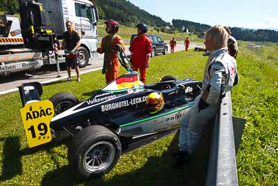 19;14-August-2011;19;ADAC-Masters;Austria;Lucas-Wolf;Red-Bull-Ring;Spielberg;Styria;URD-Rennsport;accident;auto;circuit;crash;damage;motorsport;racing;tow-truck;track;wide-angle;Österreich