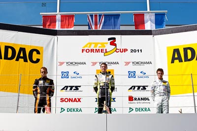 14-August-2011;ADAC-Masters;ATS-Formel-3-Cup;Austria;Formula-3;Hannes-van-Asseldonk;Marco-Sörensen;Open-Wheeler;Red-Bull-Ring;Richie-Stanaway;Spielberg;Styria;atmosphere;auto;celebration;circuit;motorsport;podium;portrait;racing;telephoto;track;Österreich