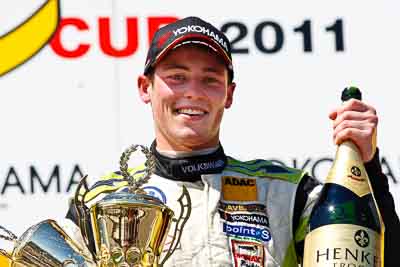 14-August-2011;ADAC-Masters;ATS-Formel-3-Cup;Austria;Formula-3;Open-Wheeler;Red-Bull-Ring;Richie-Stanaway;Spielberg;Styria;atmosphere;auto;celebration;champagne;circuit;motorsport;podium;portrait;racing;super-telephoto;track;trophy;Österreich