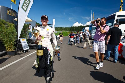 14-August-2011;ADAC-Masters;ATS-Formel-3-Cup;Austria;Formula-3;Open-Wheeler;Red-Bull-Ring;Richie-Stanaway;Spielberg;Styria;atmosphere;auto;champagne;circuit;motorsport;paddock;portrait;racing;track;trophy;wide-angle;Österreich