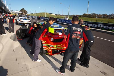 33;24-February-2012;33;Australia;Bathurst;Bathurst-12-Hour;Clearwater-Racing;Craig-Baird;Ferrari-458-Italia-GT3;Matt-Griffin;Mok-Weng-Sun;Mt-Panorama;NSW;New-South-Wales;atmosphere;auto;endurance;motorsport;pitlane;racing;wide-angle