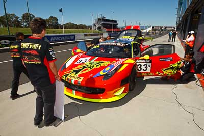 33;24-February-2012;33;Australia;Bathurst;Bathurst-12-Hour;Clearwater-Racing;Craig-Baird;Ferrari-458-Italia-GT3;Matt-Griffin;Mok-Weng-Sun;Mt-Panorama;NSW;New-South-Wales;atmosphere;auto;endurance;motorsport;pitlane;racing;wide-angle