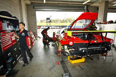 33;25-February-2012;33;Australia;Bathurst;Bathurst-12-Hour;Clearwater-Racing;Craig-Baird;Ferrari-458-Italia-GT3;Matt-Griffin;Mok-Weng-Sun;Mt-Panorama;NSW;New-South-Wales;atmosphere;auto;endurance;motorsport;pitlane;racing;wide-angle