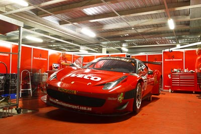 17;17;26-February-2012;Allan-Simonsen;Australia;Bathurst;Bathurst-12-Hour;Dominik-Farnbacher;Ferrari-458-Italia-GT3;John-Bowe;Maranello-Motorsport;Mt-Panorama;NSW;New-South-Wales;Peter-Edwards;atmosphere;auto;endurance;motion-blur;motorsport;pitlane;racing;wide-angle